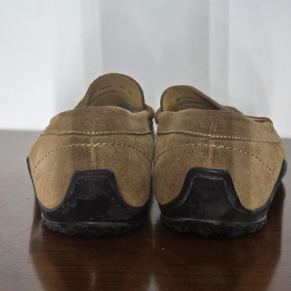 Martin Dingman Suede Driving Loafers Tan Woven Penny Slip On Men's 10.5M